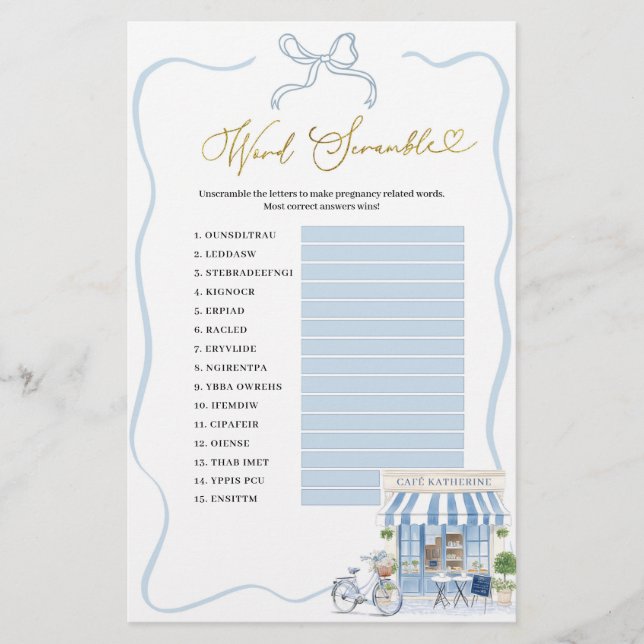 Coquette Parisian Cafe Ord Scramble Games (Framsida)