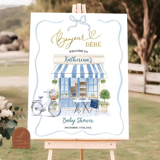 Coquette parisiskt kafé Fransk Blå Välkomstskylt Poster (Skapare uppladdad)