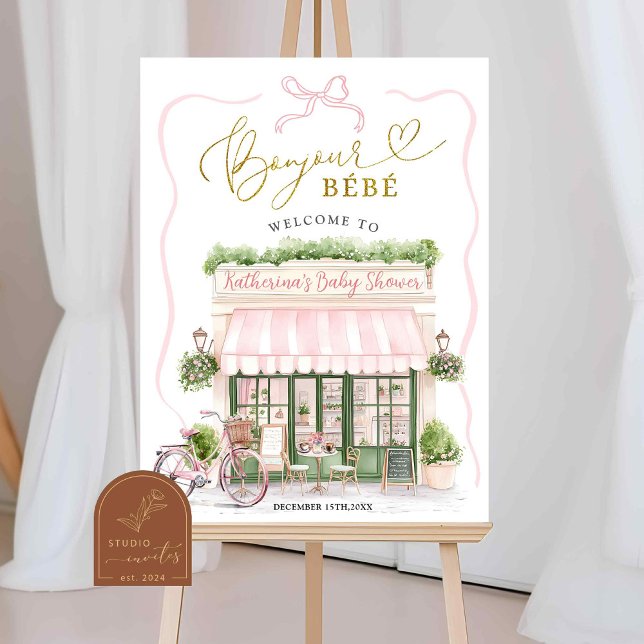 Coquette parisiskt kafé Fransk Rosa Välkomstskylt Poster (Skapare uppladdad)
