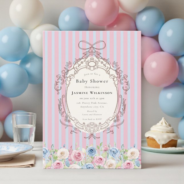coquette pastel Rose Baby Shower with qr code rsvp Inbjudningar (Skapare uppladdad)