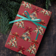 Coquette patchwork christmas trees red polka dots