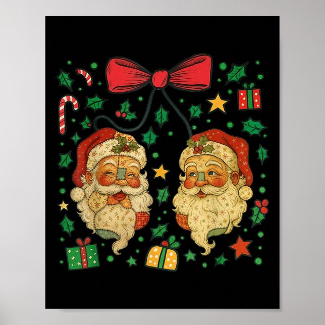 Coquette Patchwork Santa Claus Retro Christmas Fun Poster (Framsidan)