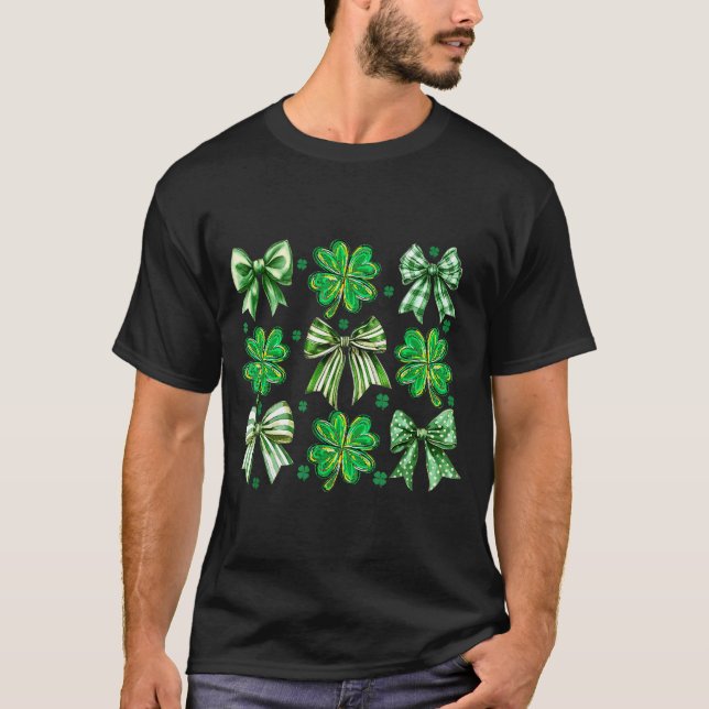 Coquette Patrick's Day Bow,shamrock Lucky Bow Funn T Shirt (Framsida)