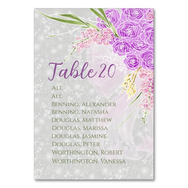 Coquette Pink bow Bouquet Table Assignment Bordsnummer (Framsidan)