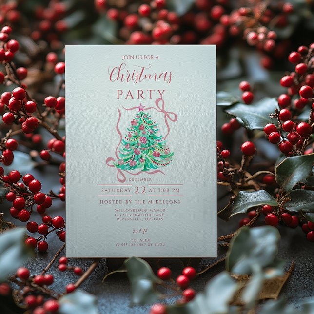 Coquette Pink Bow Christmas Inbjudningar (Skapare uppladdad)