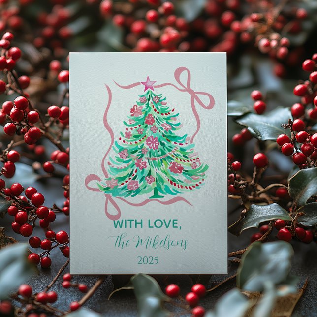 Coquette Pink Bow Christmas Julkort (Skapare uppladdad)