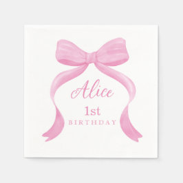 Coquette Pink Bow First Birthday Napkins Pappersservett