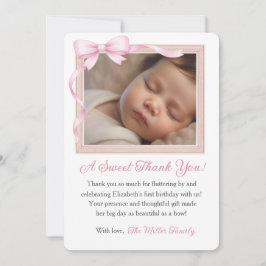 Coquette Pink Bow First Birthday Photo Invitation Tack Kort