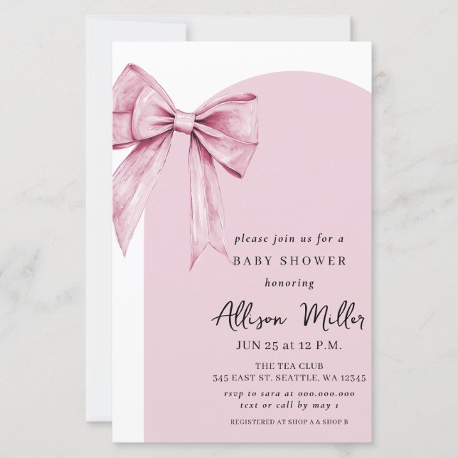 Coquette Pink Bow Girl Baby Shower invitation (Framsida)