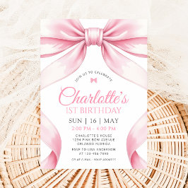  Coquette Pink Bow Girl First Birthday Invitation Inbjudningar