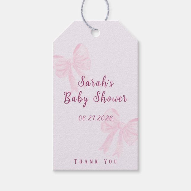 Coquette Pink Bow Minimal Baby Shower Favor Presentetikett (Framsidan)