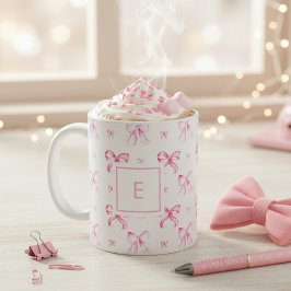 Coquette Pink Bow Preppy Girly Monogram Kaffemugg