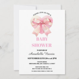 Coquette Pink Bow Ribbon Girl Baby Shower Inbjudningar