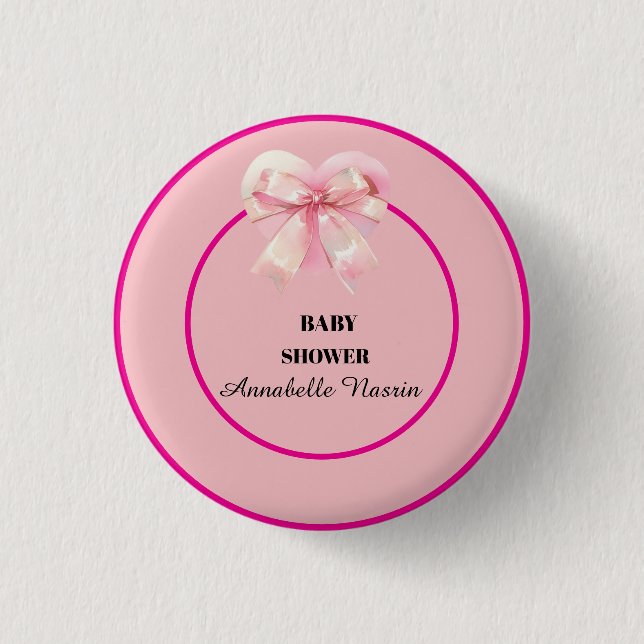 Coquette Pink Bow Ribbon Girl Baby Shower Knapp (Framsida)