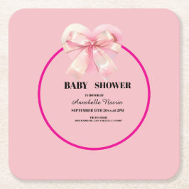 Coquette Pink Bow Ribbon Girl Baby Shower Underlägg Papper Kvadrat