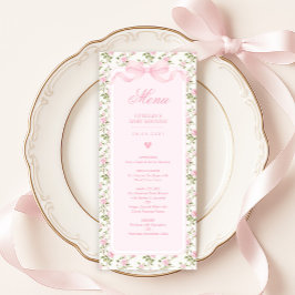 Coquette Pink Bow Roses Baby Shower Menu Inbjudningar