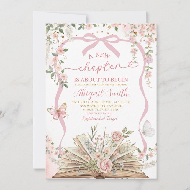 Coquette pink bow storybook new chapter inbjudningar (Framsida)