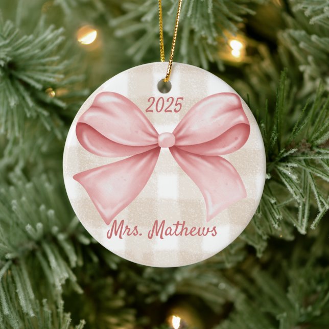 Coquette Pink Bow Teacher Custom Christmas Julgransprydnad Keramik (Träd)