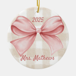 Coquette Pink Bow Teacher Custom Christmas Julgransprydnad Keramik