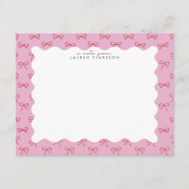 Coquette Pink Bow Wavy Border  Note card Inbjudningar