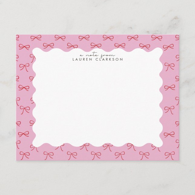 Coquette Pink Bow Wavy Border  Note card Inbjudningar (Framsida)
