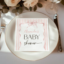 Coquette Pink Bow Wavy Stripe Girl Baby Shower