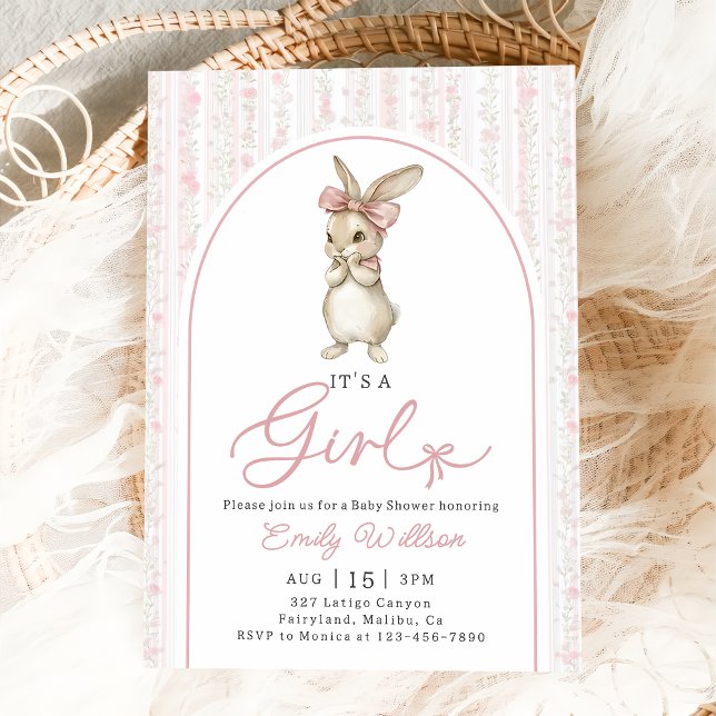 Coquette Pink Bunny Girl Baby Shower Invitation Inbjudningar (Skapare uppladdad)