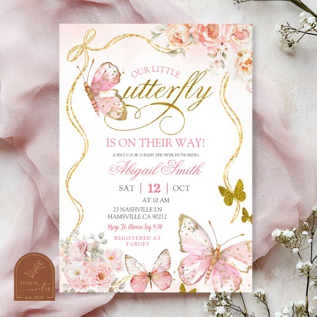 Coquette Pink Butterfly Baby Shower Inbjudningar (Skapare uppladdad)