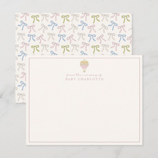 Coquette Pink Hot Air Balloon Nursery Note Card Inbjudningar (Fram/baksida)