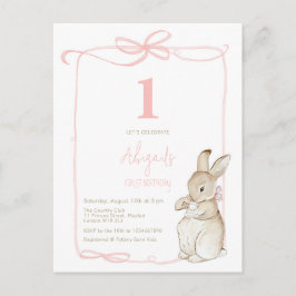 Coquette Pink Peter, Rabbit Girl 1st Birthday Vykort