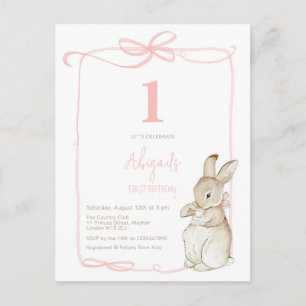 Coquette Pink Peter, Rabbit Girl 1st Birthday Vykort