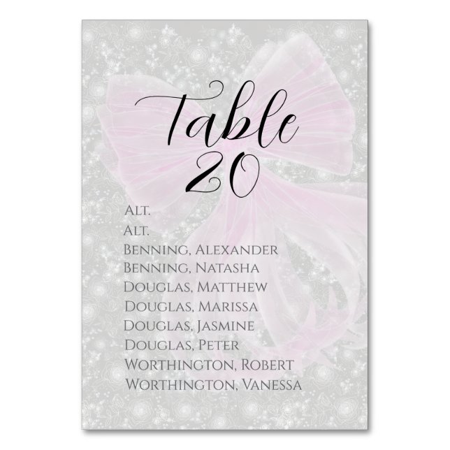 Coquette Pink Sheer bow -Table Assignment Bordsnummer (Framsidan)