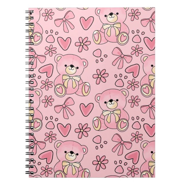  Coquette Pink Teddy Bear Seamless Pattern Anteckningsbok (Framsidan)