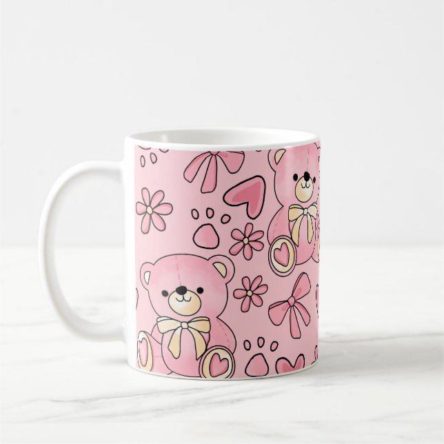 Coquette Pink Teddy Bear Seamless Pattern Kaffemugg (Vänster)