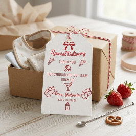 Coquette Pizza Special Delivery Baby Shower Presentetikett