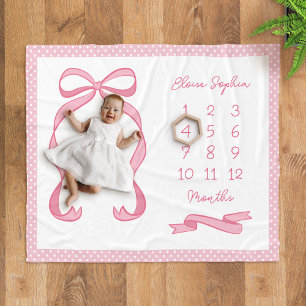 Coquette prickig rosa rosett babyflicka milstolpe fleecefilt
