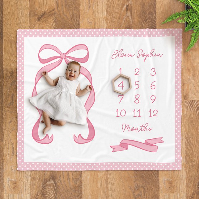 Coquette prickig rosa rosett babyflicka milstolpe fleecefilt (Skapare uppladdad)