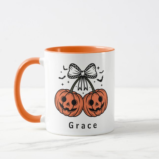 Coquette Pumpa Körsbär Personlig Halloween Mugg (Vänster)