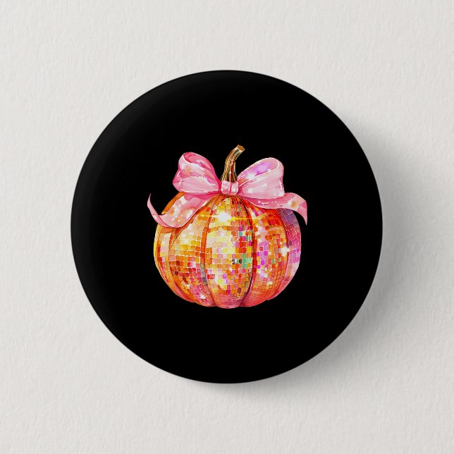 Coquette Pumpkin Bow Disco Ball Cute Girly Hallowe Knapp (Framsida)