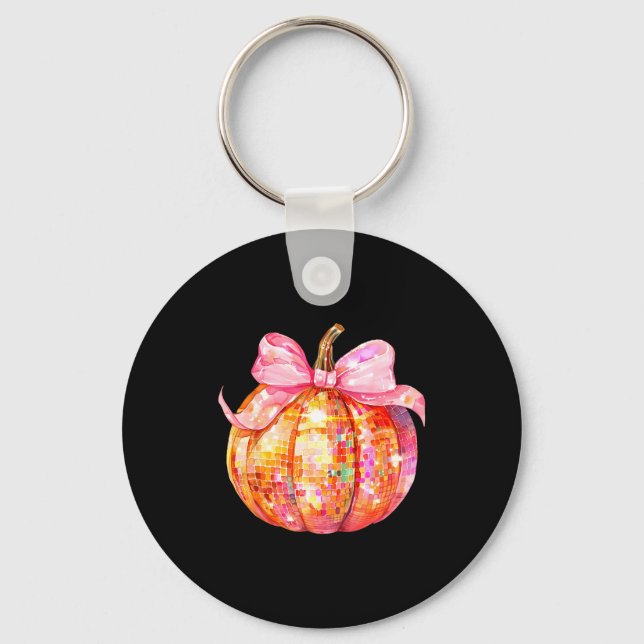 Coquette Pumpkin Bow Disco Ball Cute Girly Hallowe Nyckelring (Framsida)