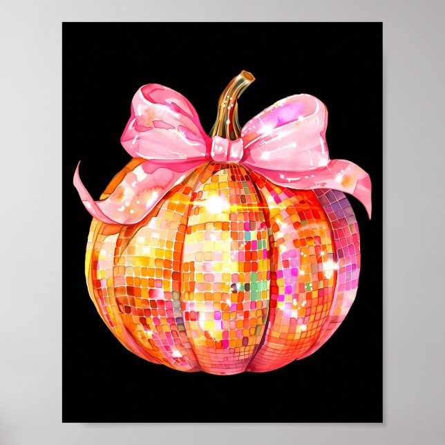 Coquette Pumpkin Bow Disco Ball Cute Girly Hallowe Poster (Framsidan)