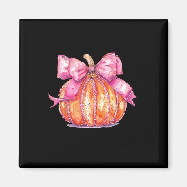 Coquette Pumpkin Bow Disco Boll Cute Girly Hallowe Magnet (Framsidan)
