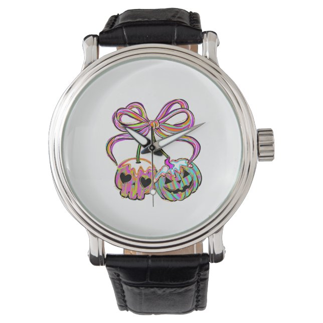 Coquette Pumpkin Cherries Halloween Armbandsur (Framsida)
