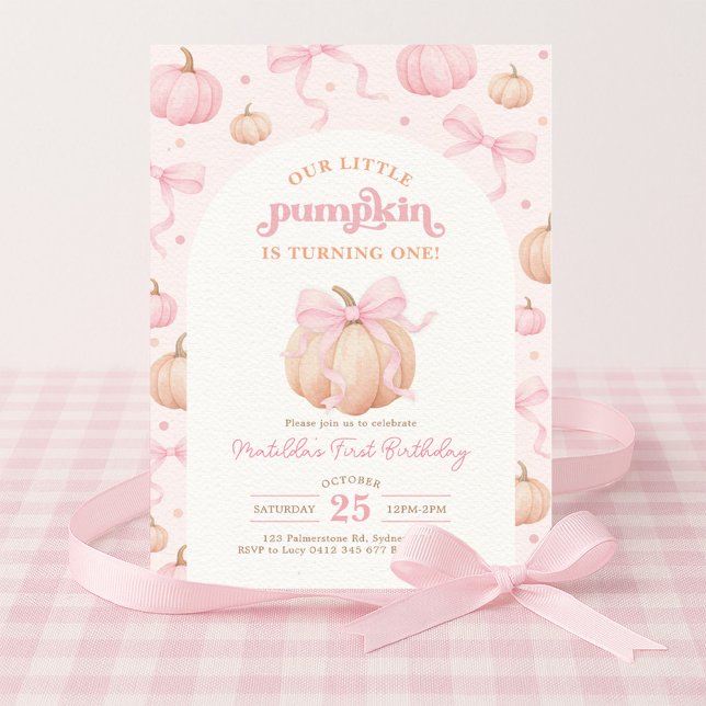 Coquette Pumpkin Pastel Rosa Bow Girl Birthday Inbjudningar (Skapare uppladdad)
