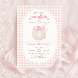 Coquette Pumpkin Rosa Bow Gingham Girl Baby Shower Inbjudningar