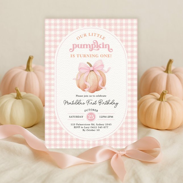 Coquette Pumpkin Rosa Bow Girl 1st Birthday Party Inbjudningar (Skapare uppladdad)