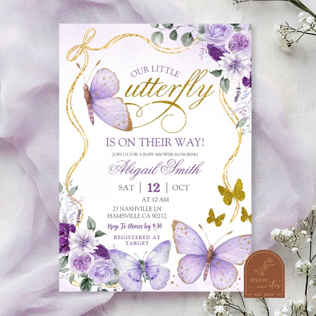 Coquette Purple Butterfly Baby Shower Inbjudningar (Skapare uppladdad)
