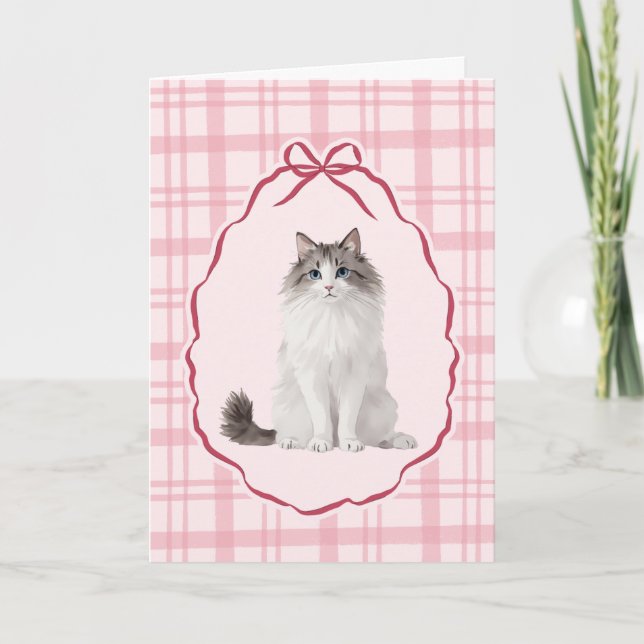 Coquette Rag Doll Cat Valentines Day Card Helgkort (Framsida)