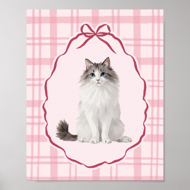 Coquette Ragdoll Katt Rosa Akvarell Poster (Framsidan)