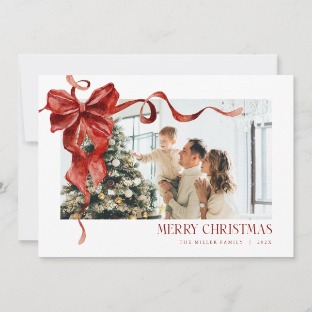 Coquette Red Bow Holiday Photo Christmas Card Julkort (Framsida)